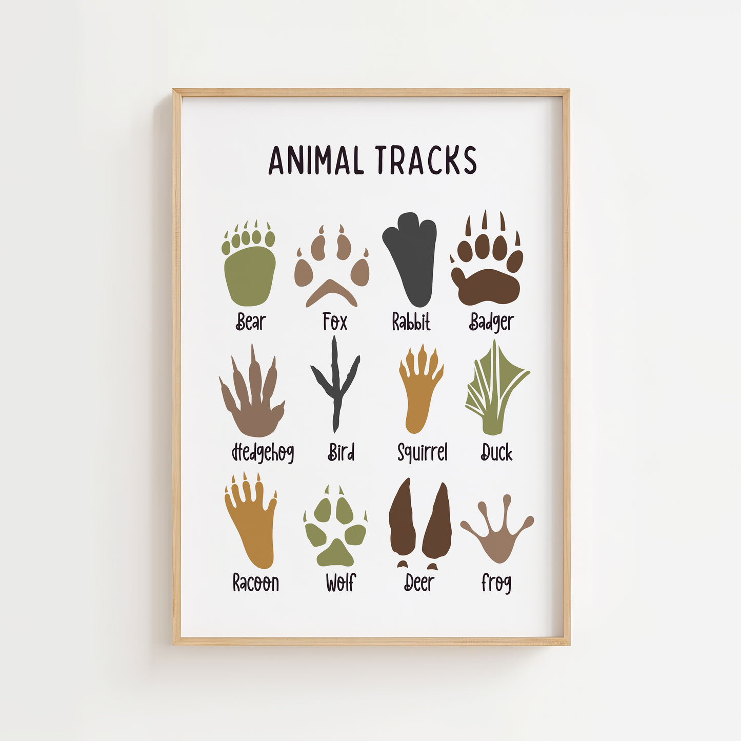Woodland Animal Tracks Print - White