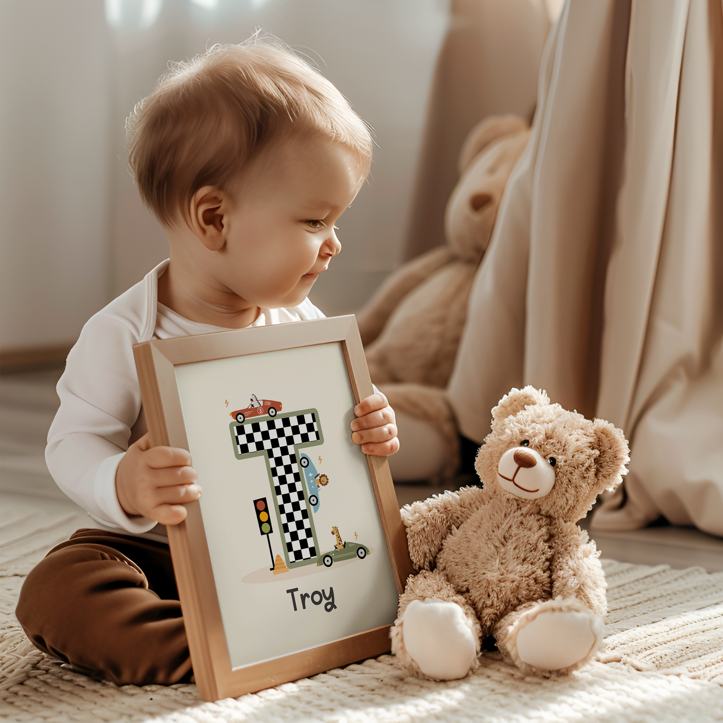 Personalised Animal Race Car Print