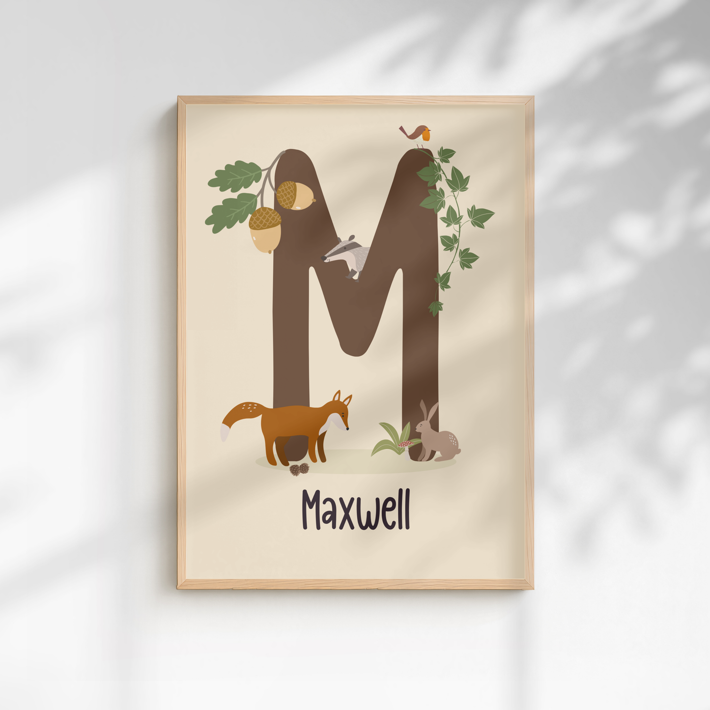 Personalised Woodland Name Print - Beige
