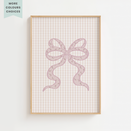 Cream Gingham Bow Print