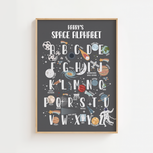 Personalised Space Alphabet Educational Print - Dark