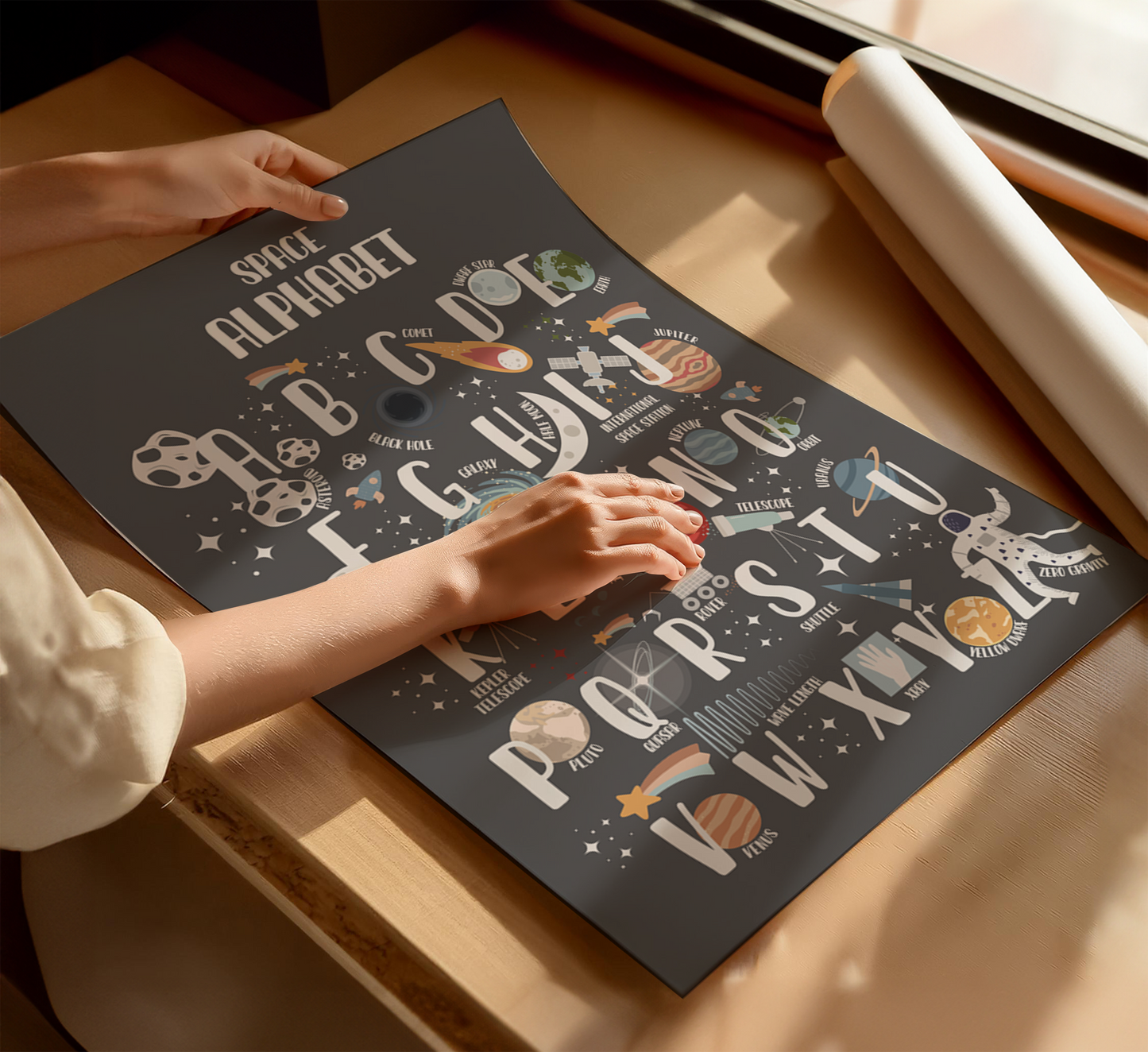 Personalised Space Alphabet Educational Print - Dark