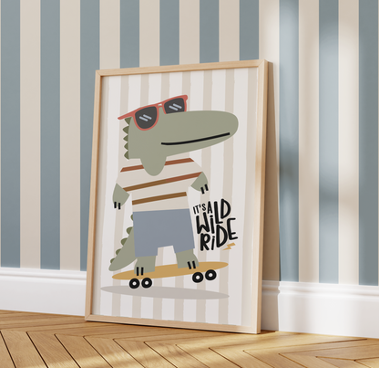 "It's a Wild Ride" Skateboarding Crocodile Print