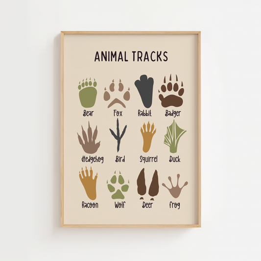 Woodland Animal Tracks Print - Beige