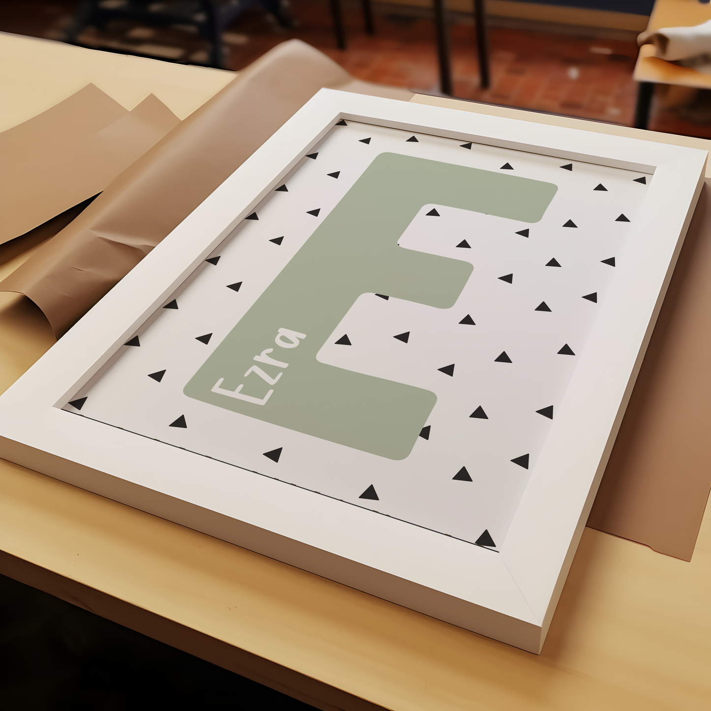 Personalised Scandi Style Triangles Background Initial Print