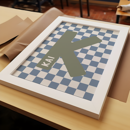 Personalised Checkerboard Initial Print – Blue & Green
