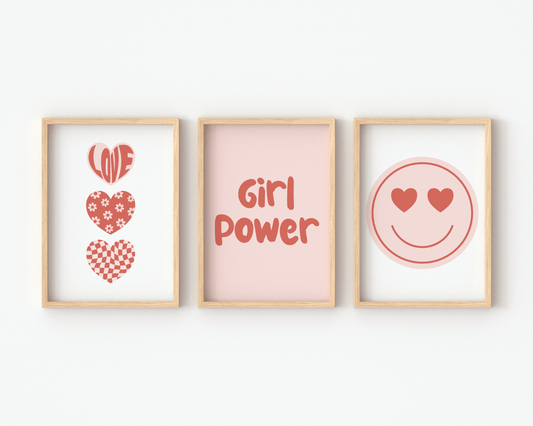 Set of 3 RETRO Girl Power Love Prints