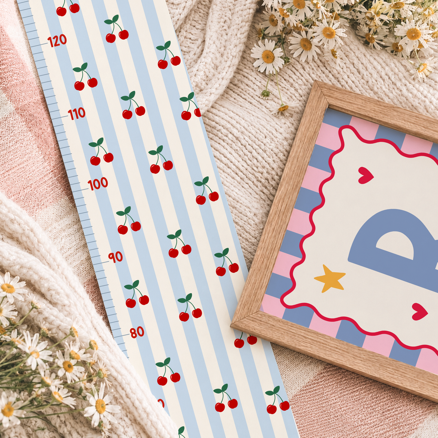 Personalised Cherry Stripe Height Chart