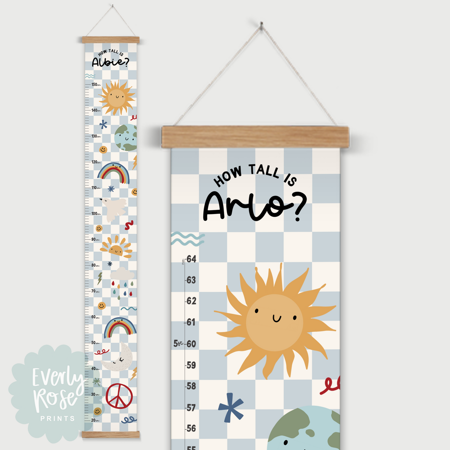 Personalised Sunshine Height Chart Print -  Blue