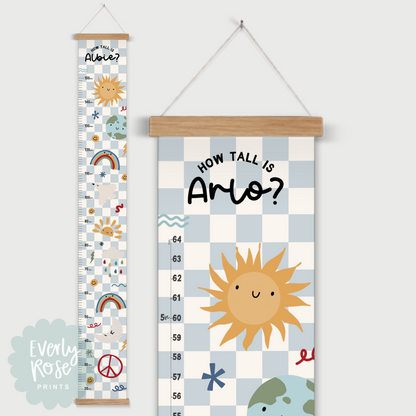 Personalised Sunshine Height Chart Print -  Blue