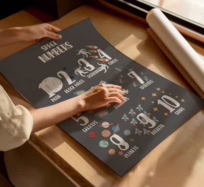 Personalised Space Numbers Educational Print - Dark