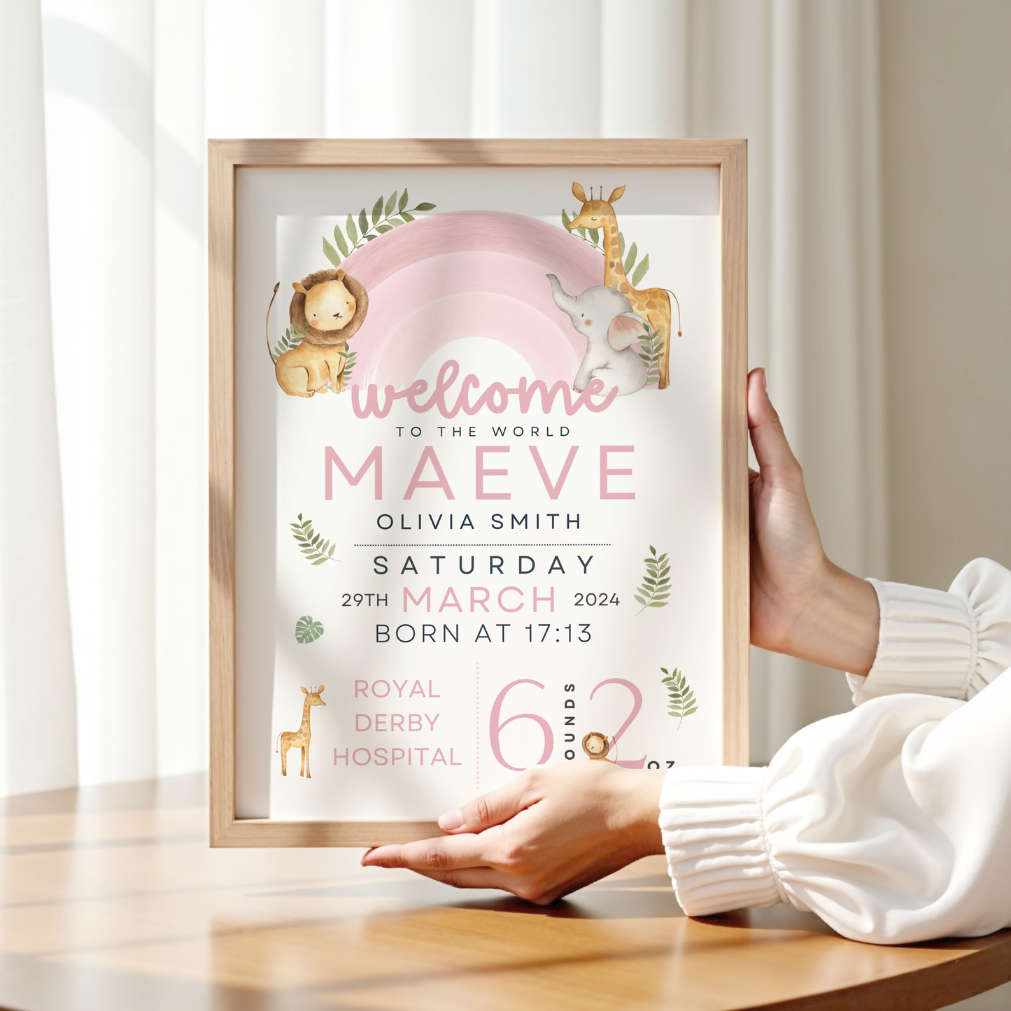 Pink Animal Rainbow Birth Poster