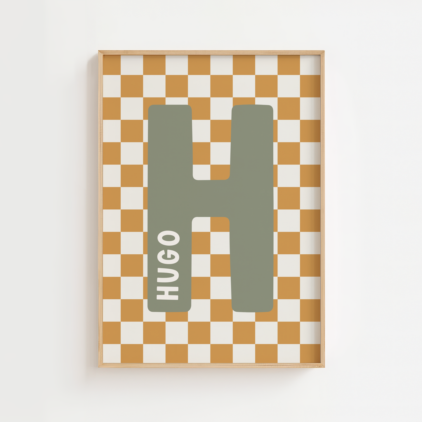 Personalised Checkerboard Initial Print – Mustard & Green