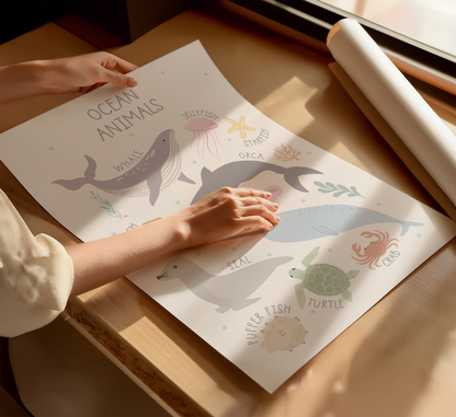 Ocean Animals Educational Print - Pastel