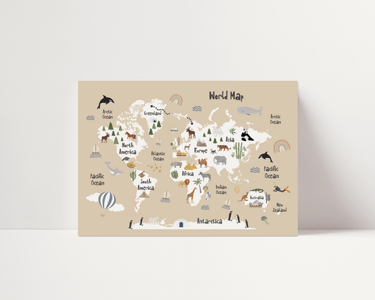 The Original World Map Print - Beige - Personalisable