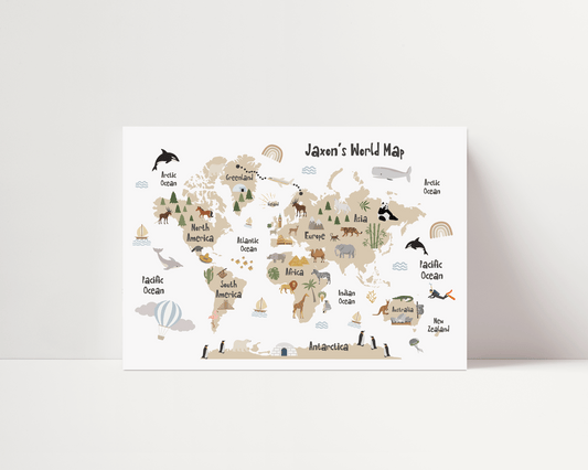 The Original World Map Print - Beige - Personalisable