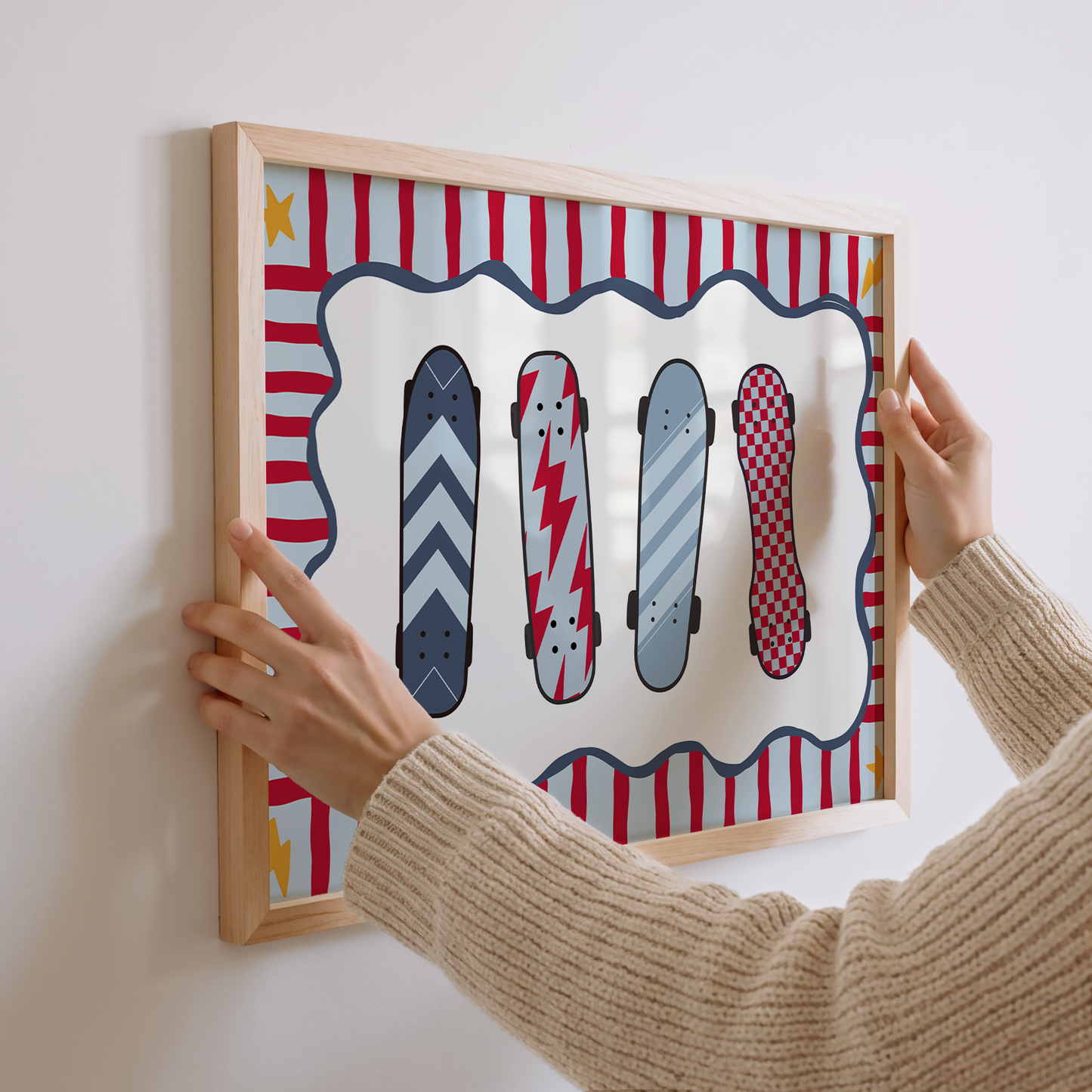 Skateboard Print - Red & Blue
