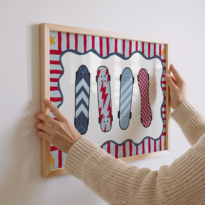 Skateboard Print - Red & Blue