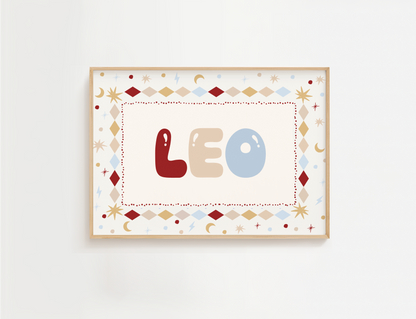Heritage Red & Blue Personalised Name Print