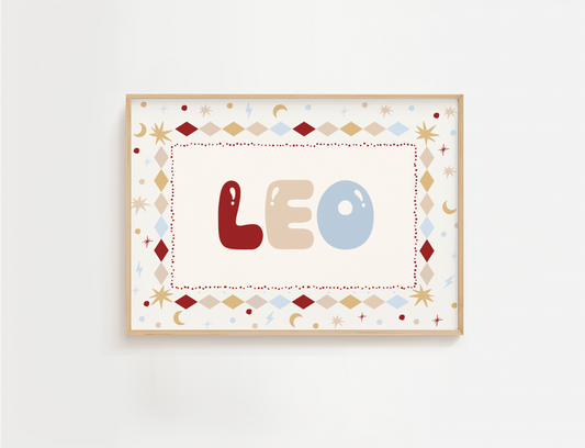 Heritage Red & Blue Personalised Name Print