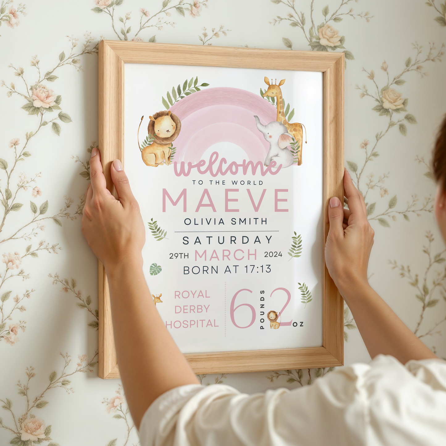 Pink Animal Rainbow Birth Poster