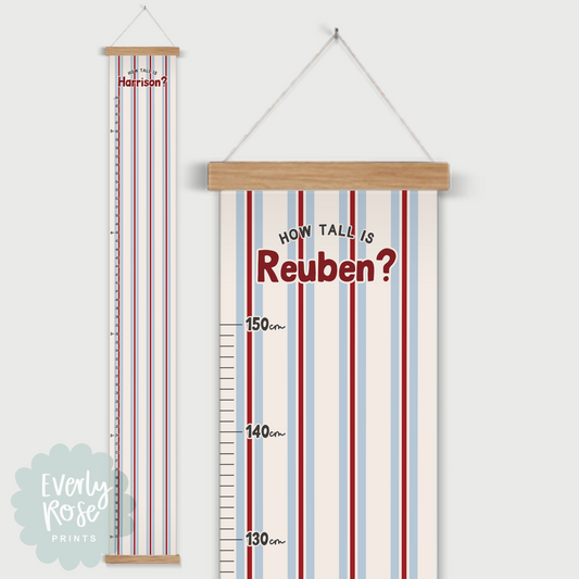 Vintage Blue/Red Stripe Height Chart