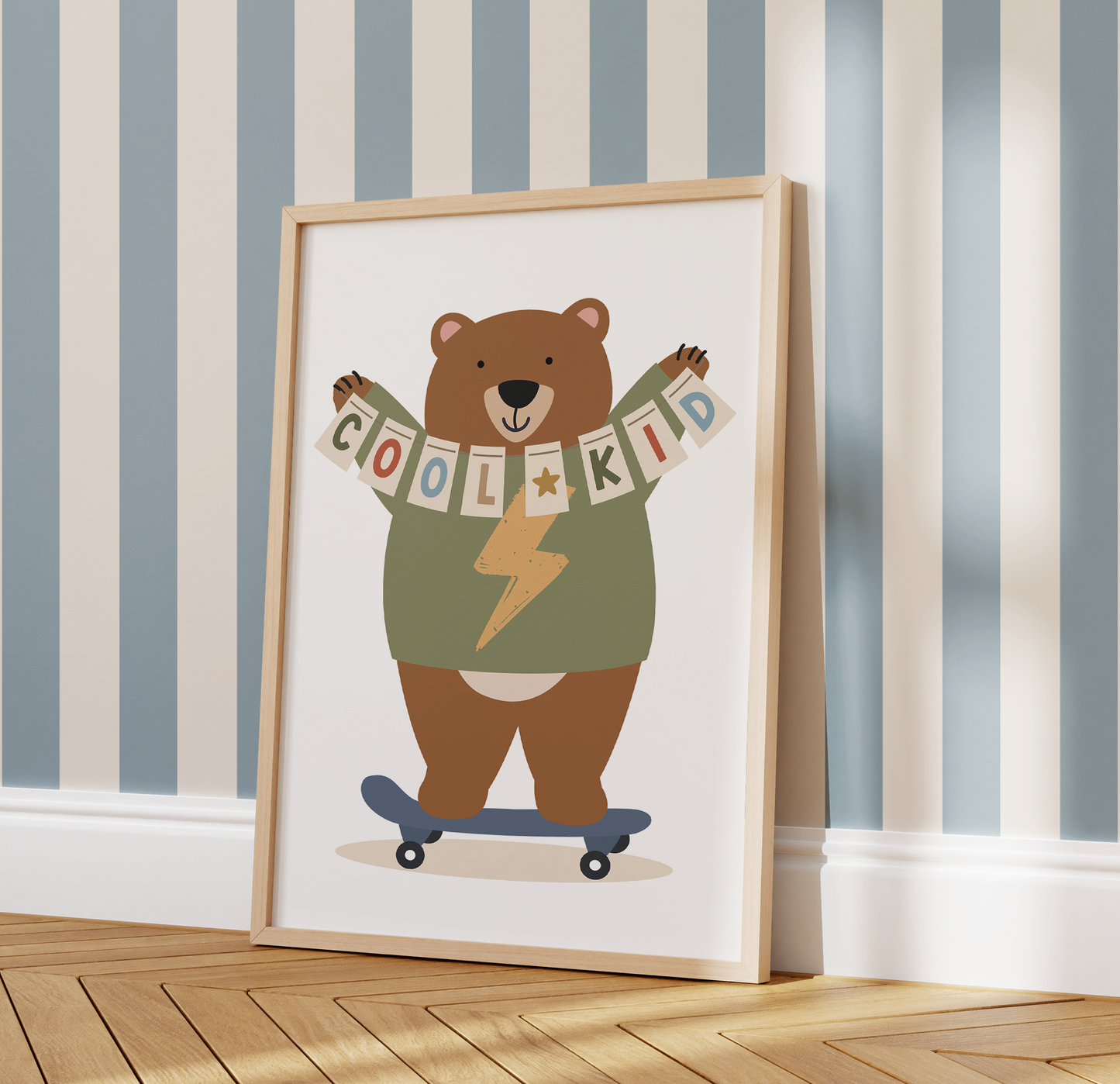 Personalised "Cool Kid" Skateboarding Bear Print