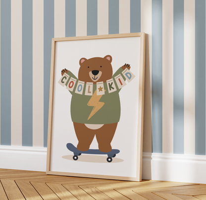Personalised "Cool Kid" Skateboarding Bear Print