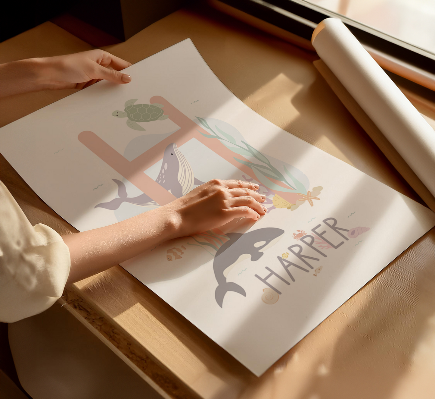 Personalised Ocean Initial Print - Pastel