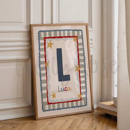 Fun Border Frame Initial Print - Sage & Blue
