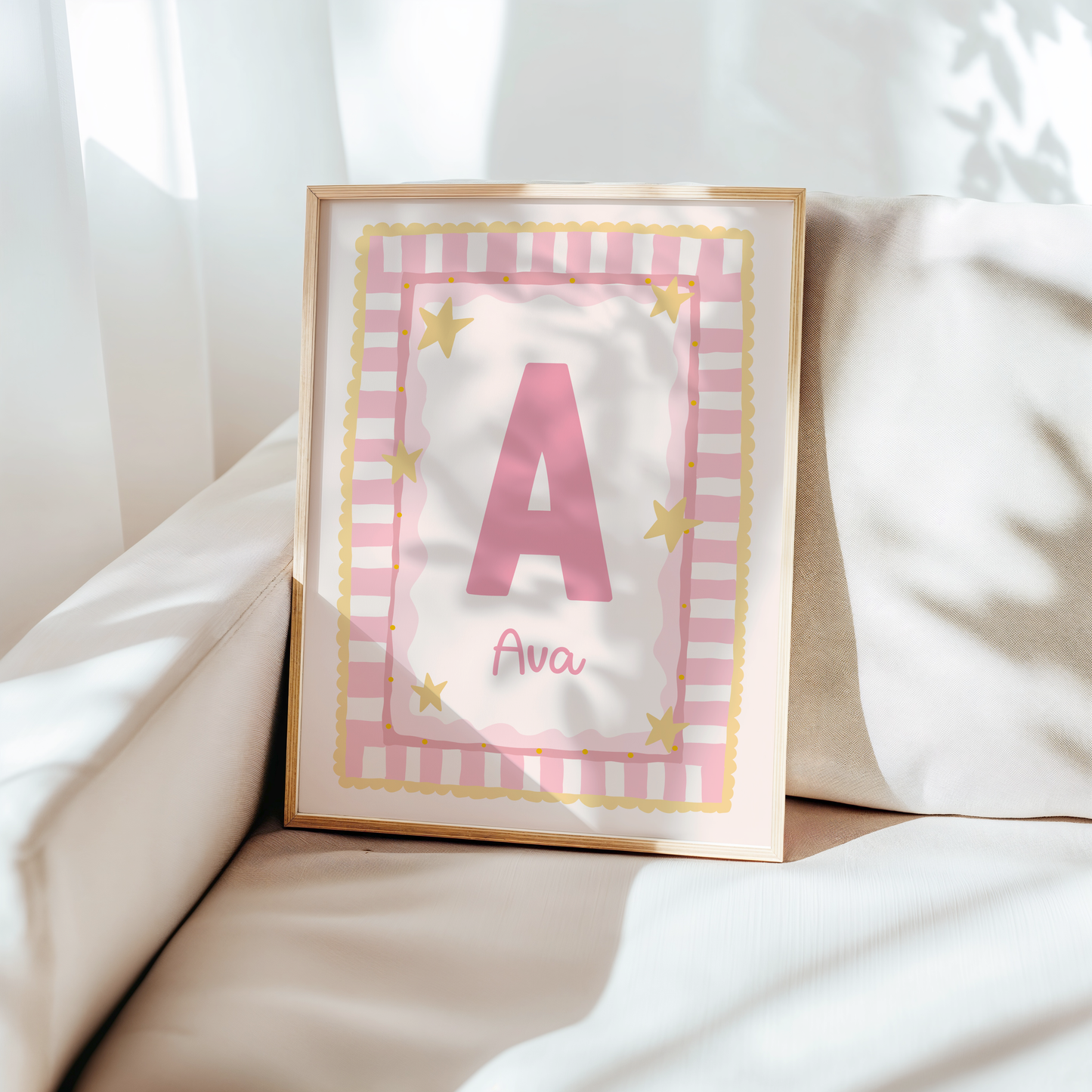 Fun Border Frame Initial Print - Pink & Yellow