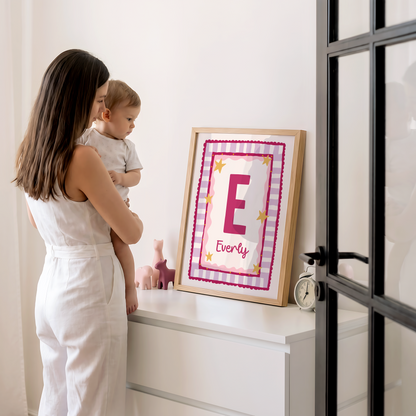 Fun Border Frame Initial Print - Pink & Lilac