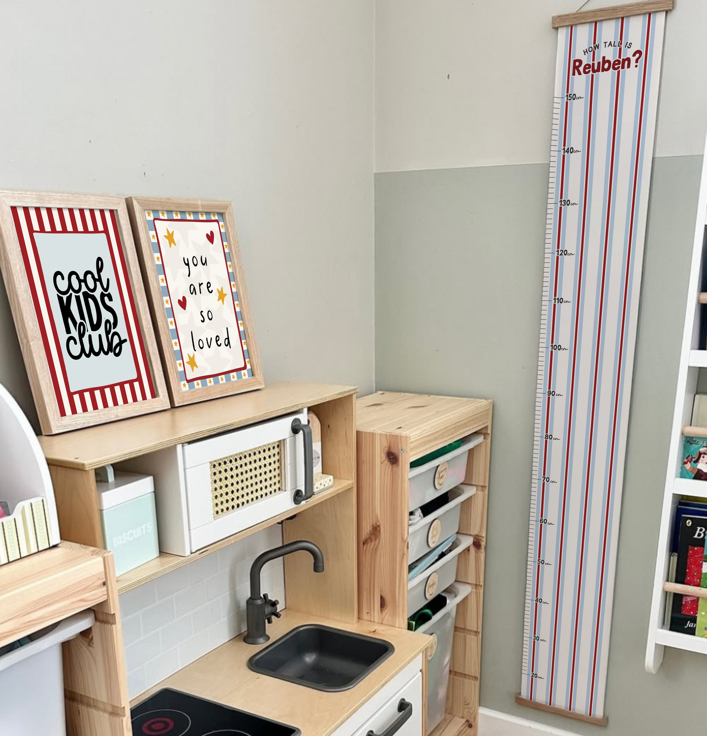 Vintage Blue/Red Stripe Height Chart