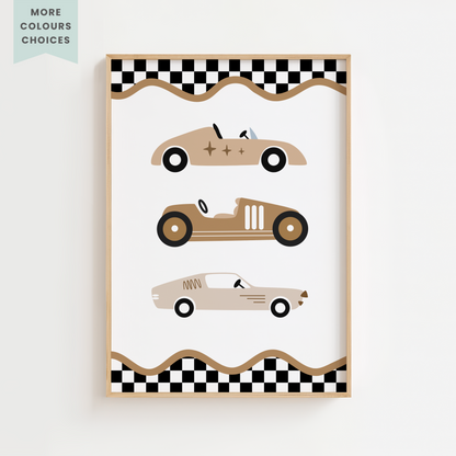 3 Stacked Cars Retro Racer Print