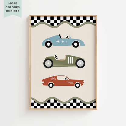 3 Stacked Cars Retro Racer Print