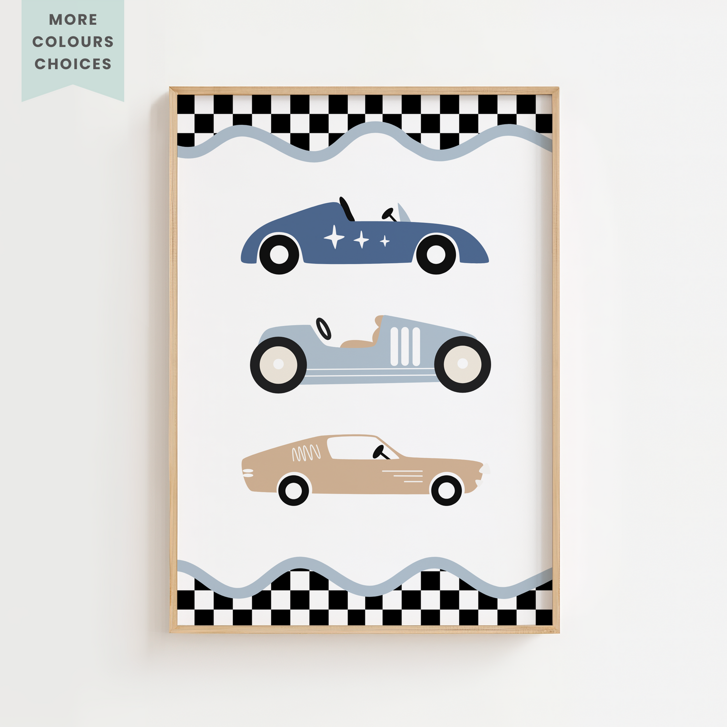 3 Stacked Cars Retro Racer Print
