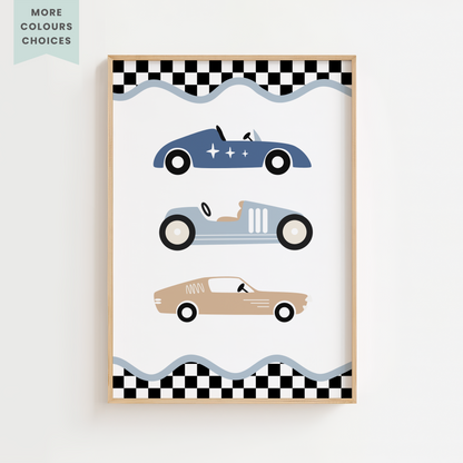 3 Stacked Cars Retro Racer Print