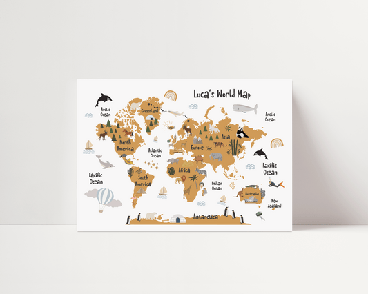 The Original World Map Print - Rust - Personalisable