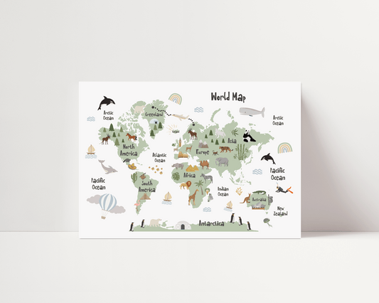 *BESTSELLER* The Original World Map Print - Sage Green - Personalisable