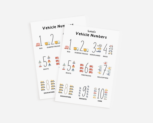 Modes Of Transport Educational Numbers Art Print -  Personalisable