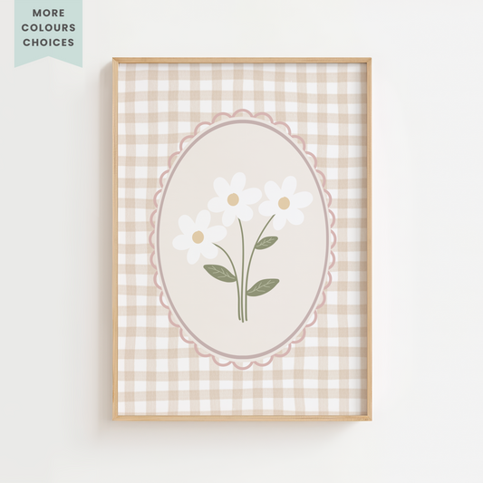 Vintage Gingham Daisy Print