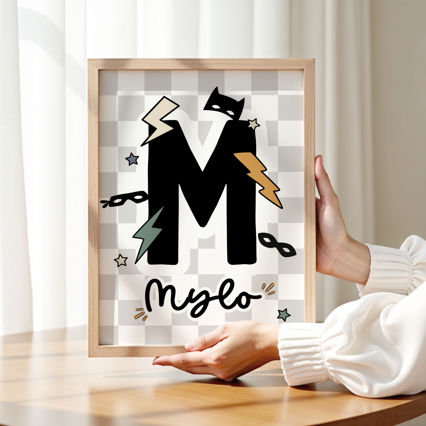 Personalised Checkerboard Superhero Print